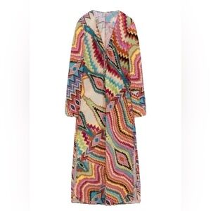 Zara Multicolor V-neck Geometrical Print Dress